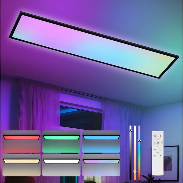 ZMH LED Deckenleuchte Wohnzimmer Deckenpanel Dimmbar Lang RGB Farbwechsel Werkstatt Flur, Backlight Augenschutz, Einfache Installtion, LED fest integriert, RGB