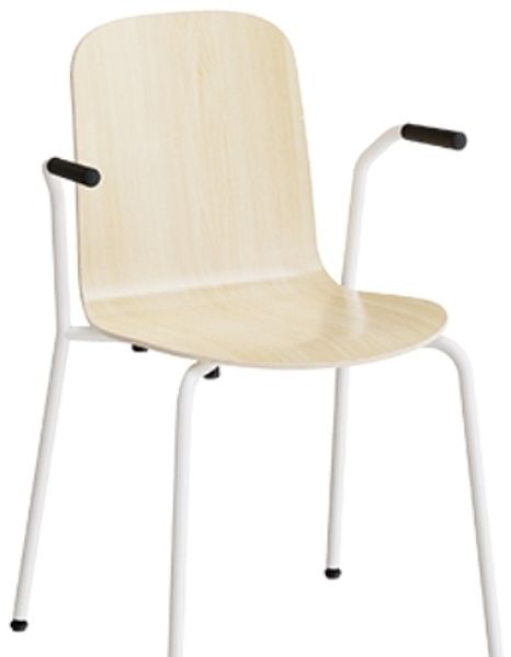 Stuhl Add 5901 mit Armlehnen Sitzschale aus Birke-Laminat weißes Gestell