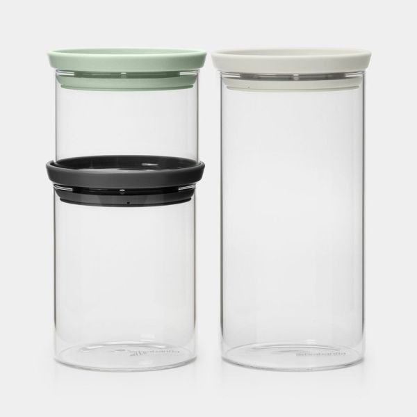 Brabantia 100550 Universal-Behälter-Set Glas Kunststoff Transparent Abziehbarer Deckel Rund