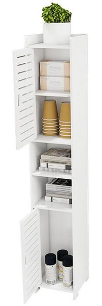 JEOBEST Badkommode Badzimmerschrank Schmal, Badschrank hoch, Beistellschrank, Platzsparendes Badmöbel, Weiß 117x26x22cm