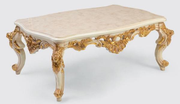 Casa Padrino Luxus Barock Wohnzimmertisch Creme / Weiß / Gold 140 x 90 x H. 55 cm - Edler Massivholz Couchtisch im Barockstil - Barock Wohnzimmer Möbel