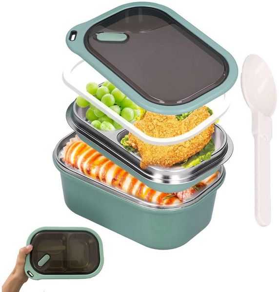 Agger Lunchbox Lunchbox 1200 ml – 2-lagiger Behälter für warme Speisen inkl. Löffel, Mittagessenbox für Erwachsene, Brotdose für Kinder mit Fächern