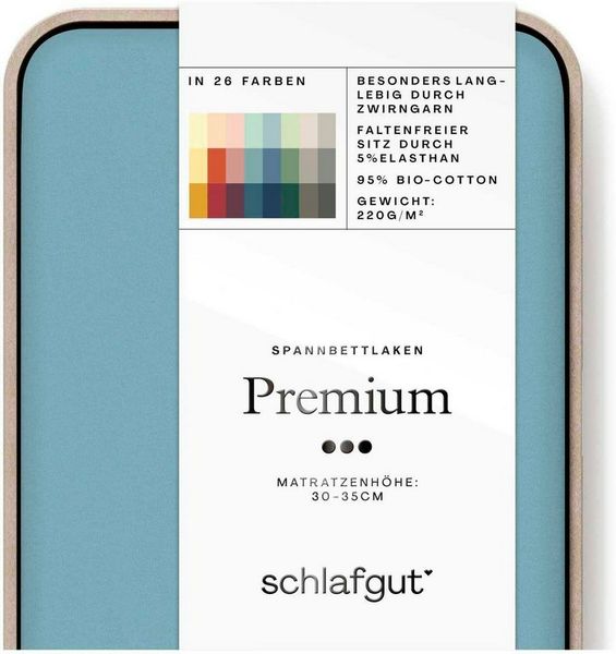 Schlafgut Spannbettlaken PREMIUM Mako-Zwirn-Jersey, 220 g/m², 95% Bio-Baumwolle, 5% Elasthan, Mako-Zwirn-Jersey, Gummizug: rundum, (1 Stück), Bettlaken bis 30 cm Höhe, PREMIUM-Qualität langlebig, perfekter Sitz Bild 4