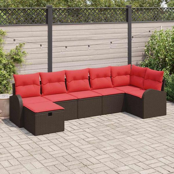 vidaXL Sofa Set mit Kissen mit Speicher Braun und Rot Poly-Rattan 3359103