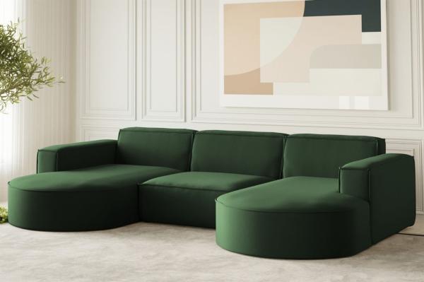 Wohnlandschaft U-Form Sofa PALMA in Stoff Opera Velvet Grün