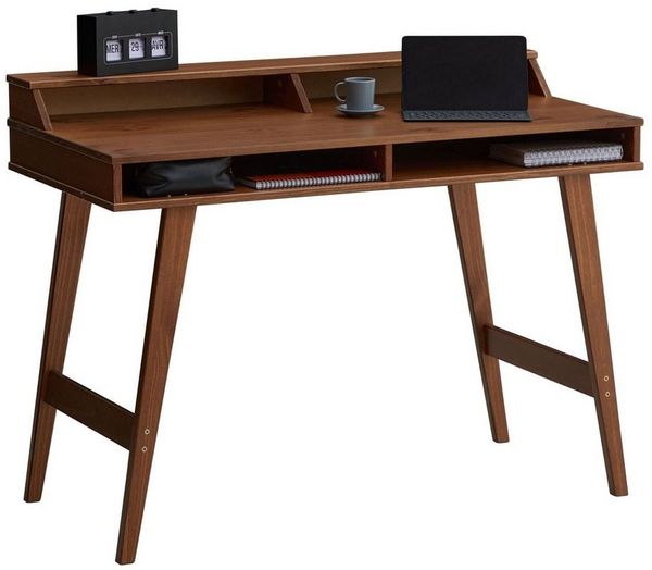 IDIMEX Schreibtisch LUNA, Bürotisch mit Aufsatz und Ablagefach, Kiefer Massivholz kastanie