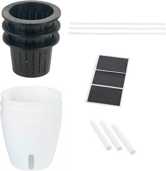 Maximex Selbstbewässernde Pflanztöpfe, 15-teiliges Set, Kräutertöpfe mit Wasserreservoir, automatische Bewässerung für Zimmerpflanzen, Ø 13x13,5 cm, Kunststoff
