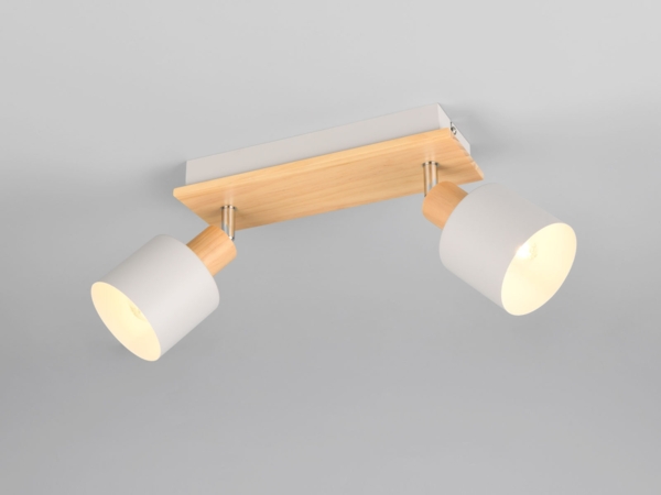 LED Deckenstrahler Hellgrau mit Holz 2-flammig, Breite 30cm