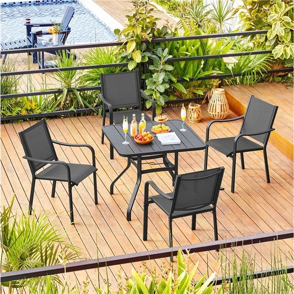 Yaheetech Gartenstuhl Esszimmerstuhl aus Texteline-Gewebe und Metall (2 St), 2er-Set Küchenstuhl Stapelbar & Robust bis 136 kg Belastbar je Stuhl