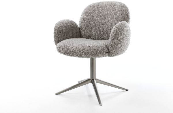 Drehstuhl Nube-Flex mit Armlehnen Bouclé Silbergrau Fußkreuz Graphit 360° drehbar Wippfunktion Taschenfederkern