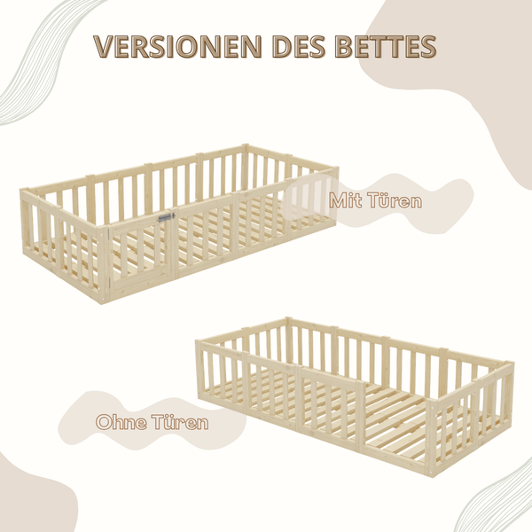 Crazy Pine 'Crazy Johnny' Kinderbett mit Rausfallschutz 40 cm, Holz, Natur, 140x190 cm, mit Tür Bild 7