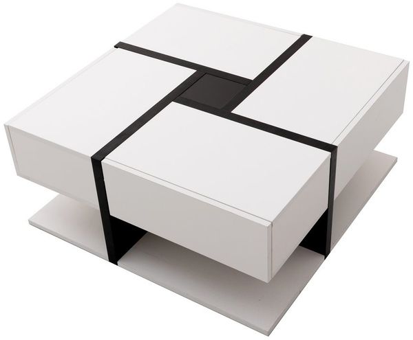 MC Star Couchtisch Hochglanz-Couchtisch, Tisch mit 4 Schubladen (einzigartige Farbabstimmung und Liniendesign, Stauraum unten. 78*78*34,8cm)