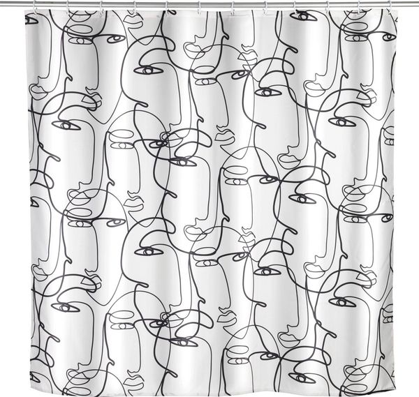 WENKO FACES Duschvohang 180 x 200 cm, Weiß/Schwarz