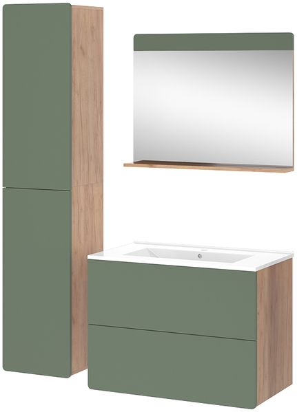 Badmöbel-Set Izan Goldkraft Eiche/Grün 4 Teile mit Hochschrank Vicco