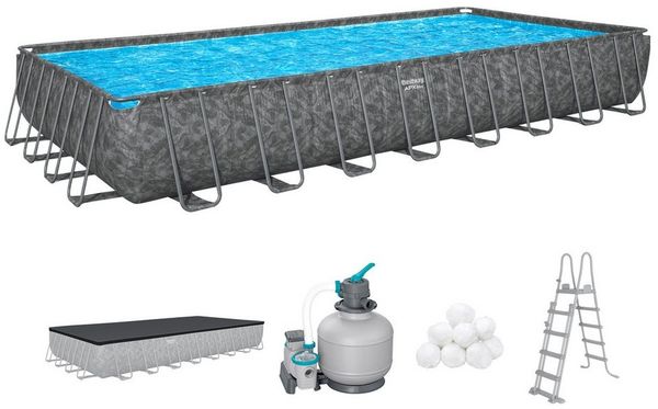 Bestway Framepool APX365™ Winterfest (Set, Inkl. Sandfilteranlage, Filterbälle, Sicherheitsleiter, Abdeckplane), 956 x 488 x 132 cm