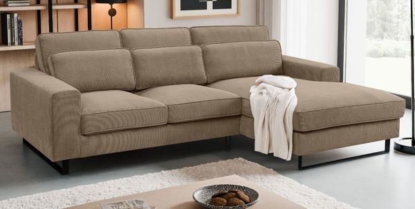 Sofa Valero in braun-beige Cord L-Form 276 cm