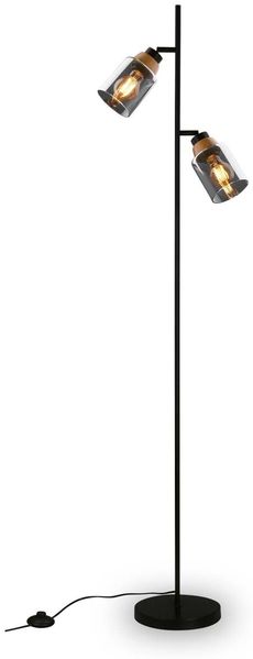 BRILONER – Stehlampe als Deko im Wohnzimmer und Leselampe, Schwenkbare Lampe, Wohnzimmerlampe, Fußtaster, Rauchglas, Schwarz-Holz