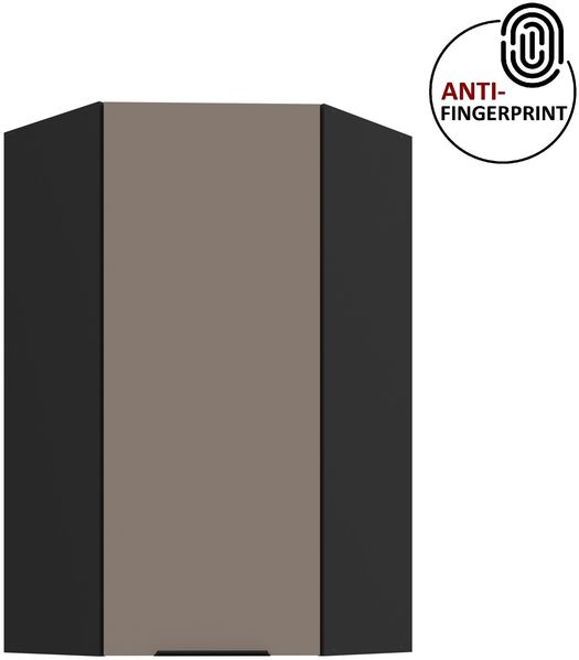 Küchen Eckhängeschrank 60x60 cm - Höhe 90 cm Küche ARIA Sandgrau ultra matt + Schwarz matt, hochwertige Fronten mit Anti Fingerprint Beschichtung Küchenzeile Küchenblock