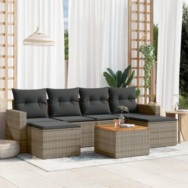 vidaXL 7-tlg. Garten-Sofagarnitur mit Kissen Grau Poly Rattan 3256578