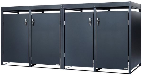Zelsius Mülltonnenbox Mülltonnenbox mit Pflanzdach für vier 120 - 240 Liter Mülltonnen (Set, 2 Doppelboxen), Abschließbare Tür