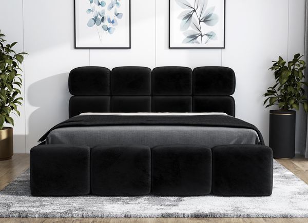 Polsterbett MONAKO 160x200 mit Matratze, Bettkasten und Lattenrost. Farbe: Schwarz 20