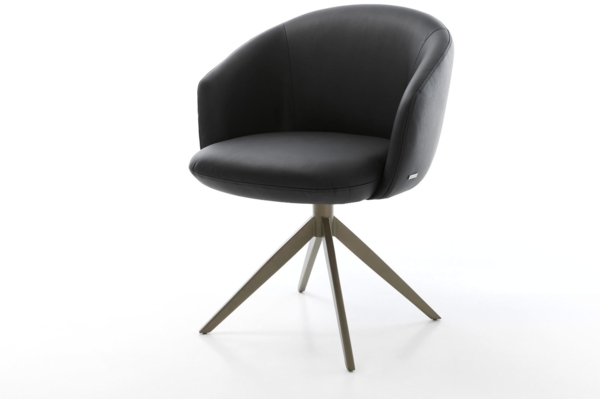 Drehstuhl Caja-Flex mit Armlehnen Echt-Leder Schwarz Kreuzgestell breit Effektfinish Titan 360° drehbar Wippfunktion Taschenfederkern