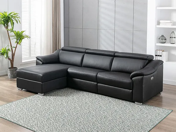 Vente-unique - PEDRERA Sofa Leder Schwarz - B 175 cm x H 100 cm x L 284 cm