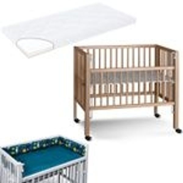 Tissi Anstellbett / Beistellbett Sophie inkl. Matratze und Nestchen Petrol Jungle, Buche Natur