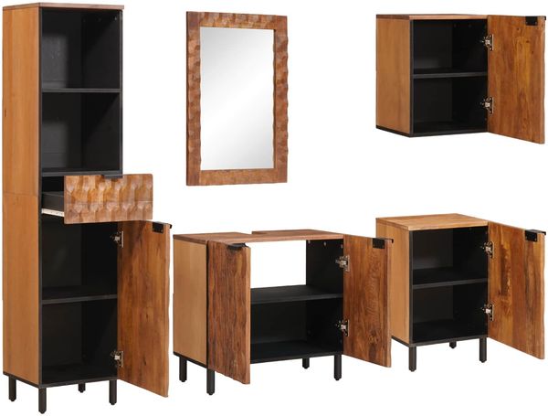 vidaXL Badezimmer Sets 5 pcs Akazie Braun Winish Massivholz Mango 3310039