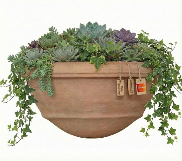 Teramico Blumentopf Pflanzgefäß Wandhänger Terrakotta "Gerla" 41cm Frostfest (1 St), Frostfest, UV-Fest