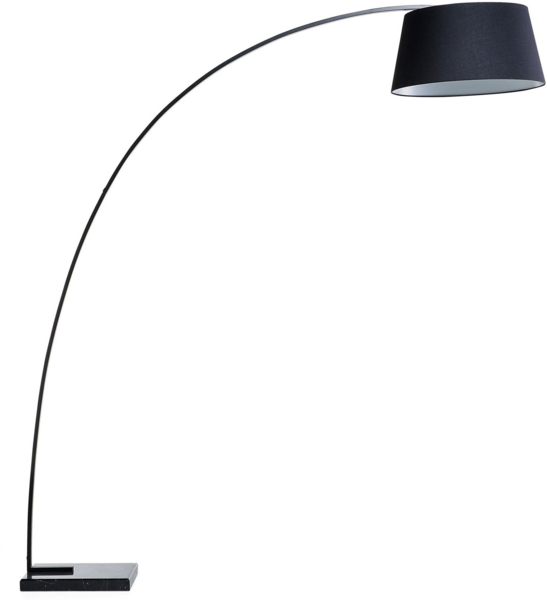 'Benue' Stehlampe Schwarz Metall 188 cm Stoffschirm Marmorfuß langes Kabel mit Schalter Bogenlampe Modernes Design