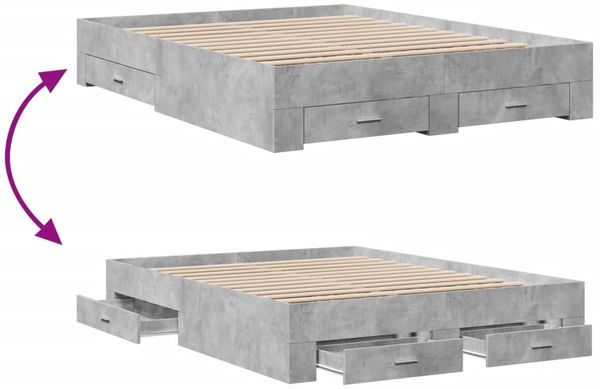 vidaXL Bettgestell mit Schubladen Betongrau 150x200 cm Holzwerkstoff 3280380 Bild 7
