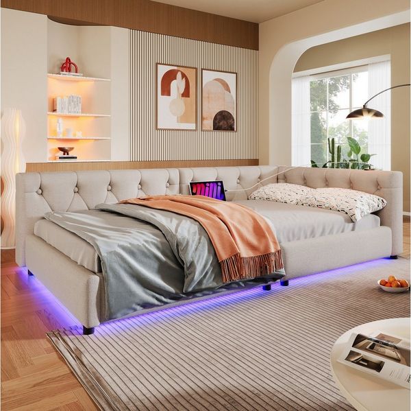Flieks Daybett, Daybett Schlafsofa Einzelbett Tagesbett 90x200cm mit USB-Aufladen