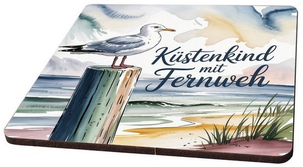 speecheese Glasuntersetzer Ostsee Möwe 6er Set Untersetzer aus Holz - Küstenkind mit Fernweh
