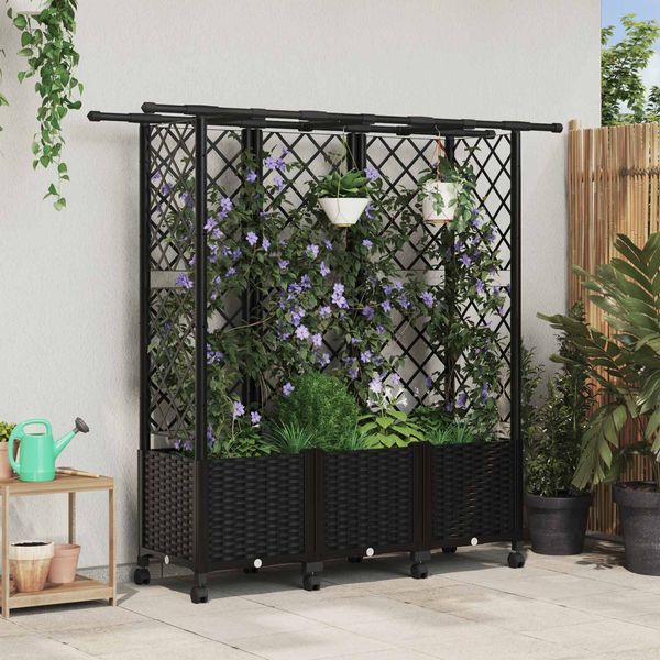 vidaXL Hochbeet mit Rankgitter und Dach Schwarz 163,5 x 40 x 142 cm PP 3423125