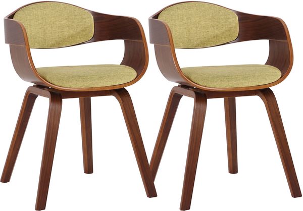 2er Set Stühle LONDON Stoff - 73x49x46cm, Walnuss/Hellgrün Stoff Holz Gestell Konferenzstuhl Wartezimmerstuhl