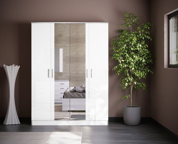 Interdesign24 Schlafzimmer-Set Noemi, (4-Teilig, in Weiß/Silber Hochglanz), Made in Italy