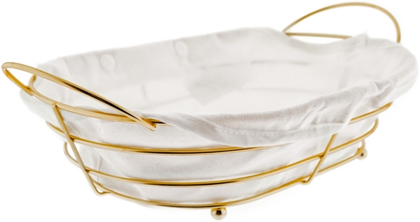 Brotkorb in Gold Edelstahl mit cremeweißem Baumwolltuch Brotbehälter Oval
