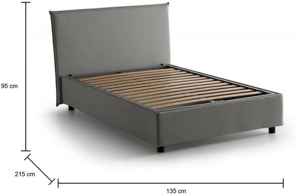 Dmora Doppelbett Anissa, Bettkasten mit Stoffbezug, 100 % Made in Italy, Öffnung vorne, geeignet für Matratzen 120 x 200 cm, grau Bild 3