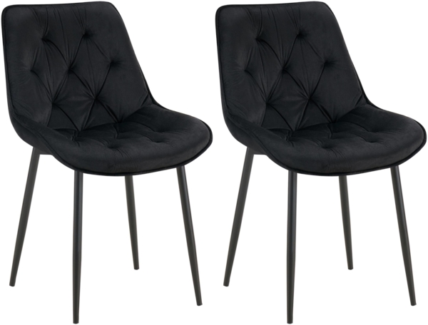 CLP 2er Set Esszimmerstuhl Wallace I Moderner Polsterstuhl mit Samtbezug,schwarz