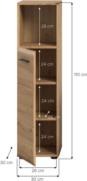 Standschrank hoch (B/H/T: 30x110x30 cm) in Artisan Oak Nachbildung und Artisan Oak Nachbildung Bild 4