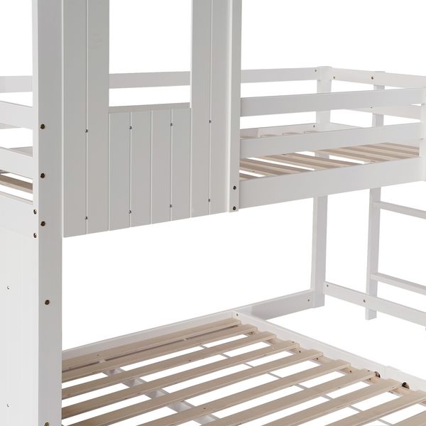 Etagenbett aus Holz mit Rutsche & Hausbett-Design, 90x200/140x200 cm, Weiß, ohne Matratze Bild 8