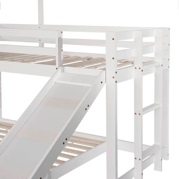 Etagenbett aus Holz mit Rutsche & Hausbett-Design, 90x200/140x200 cm, Weiß, ohne Matratze Bild 10