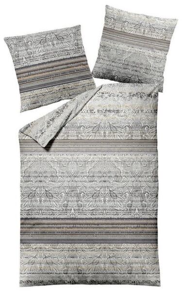 MONDO Bettwäsche ALCORA, Satin, 155 x 220 cm, Grau, Beige, Baumwolle, 2 teilig, mit Reißverschluss