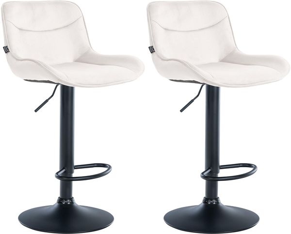 Barhocker 2er Set TAMPA - Creme, Samt, Schwarz Barhocker mit Lehne Barstuhl Tresenhocker Tresenstuhl Kneipenhocker Kneipenstuhl