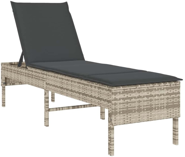 vidaXL Sonnenliege mit Auflage Hellgrau 55x200x44 cm Poly Rattan 4104105