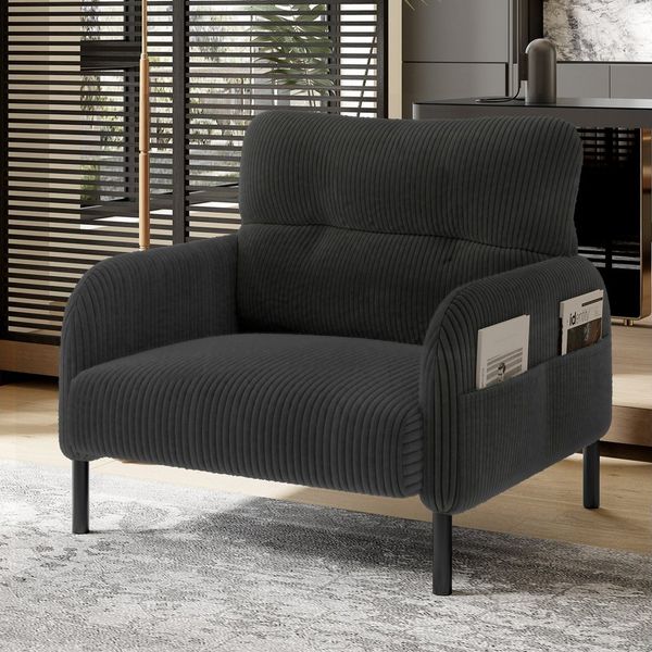 BlingBin Sessel Relaxsessel Polsterstuhl Loungesessel (1-St, Cordstoff, Armlehnen mit Seitentaschen auf beiden Seiten), für Wohnzimmer, Schlafzimmer, Arbeitszimmer, 67x75x79 cm
