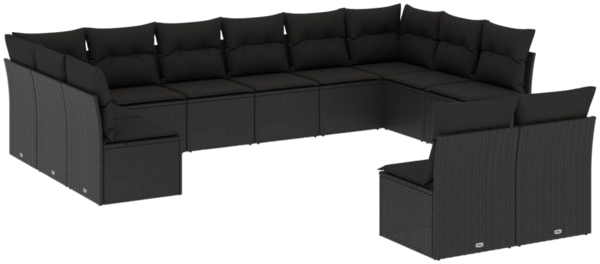 vidaXL 12-tlg. Garten-Sofagarnitur mit Kissen Schwarz Poly Rattan 3218365