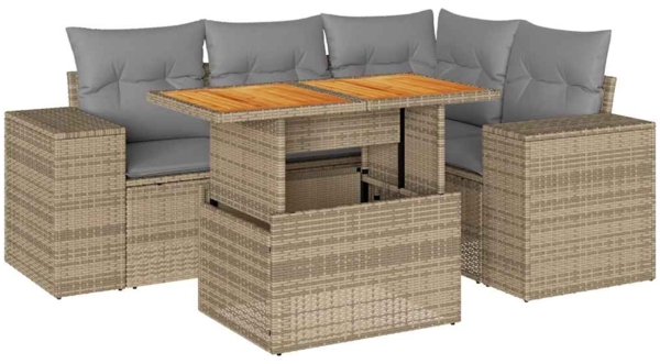 vidaXL 5-tlg. Garten-Sofagarnitur mit Kissen Beige Poly Rattan 3327370