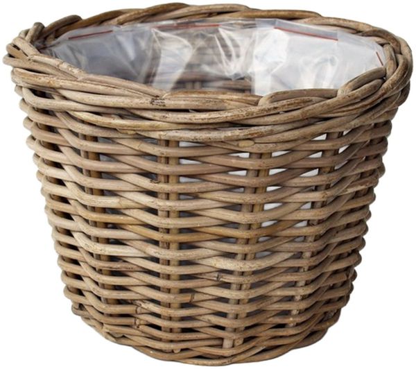 Van der Leeden Pflanzschale Pflanzkorb Rattan Grau Ø 29 cm – Stilvoller Übertopf für Ihr Zuhause